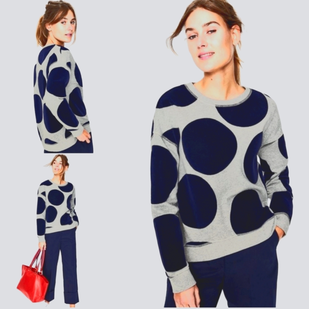 Boden Arabella velvet midnight blue polka dot sweatshirt XS (small fit)